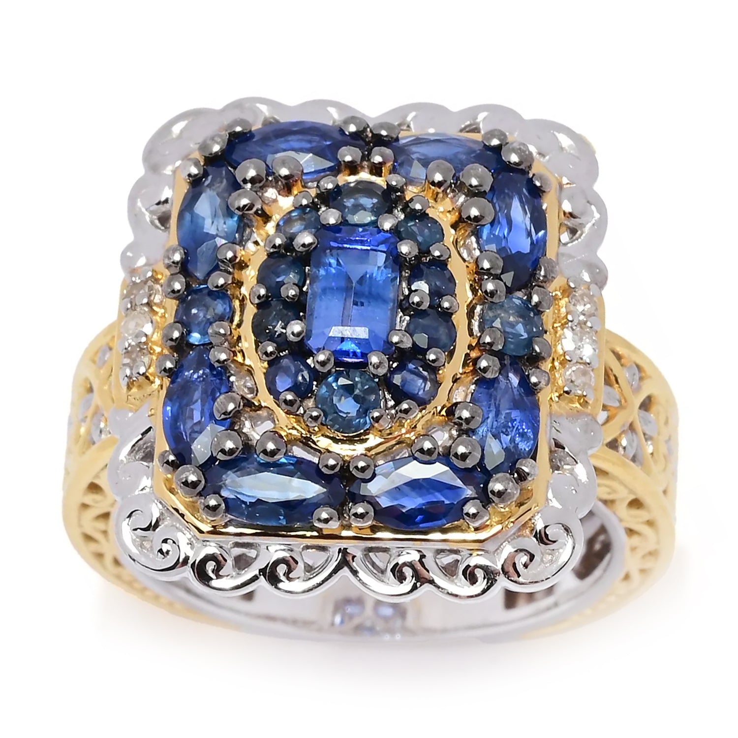 Gems en Vogue 2.27ctw Blue Sapphire & Diamond Cluster Ring