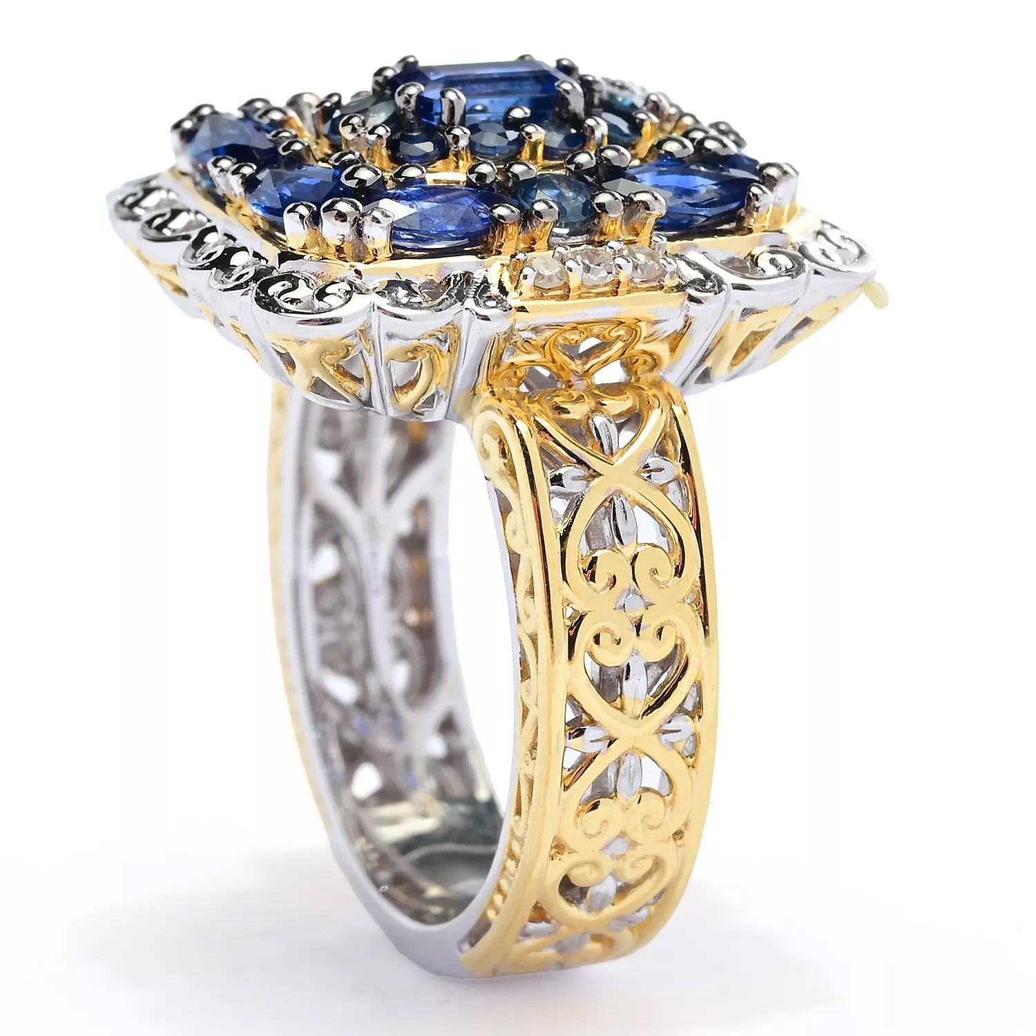 Gems en Vogue 2.27ctw Blue Sapphire & Diamond Cluster Ring