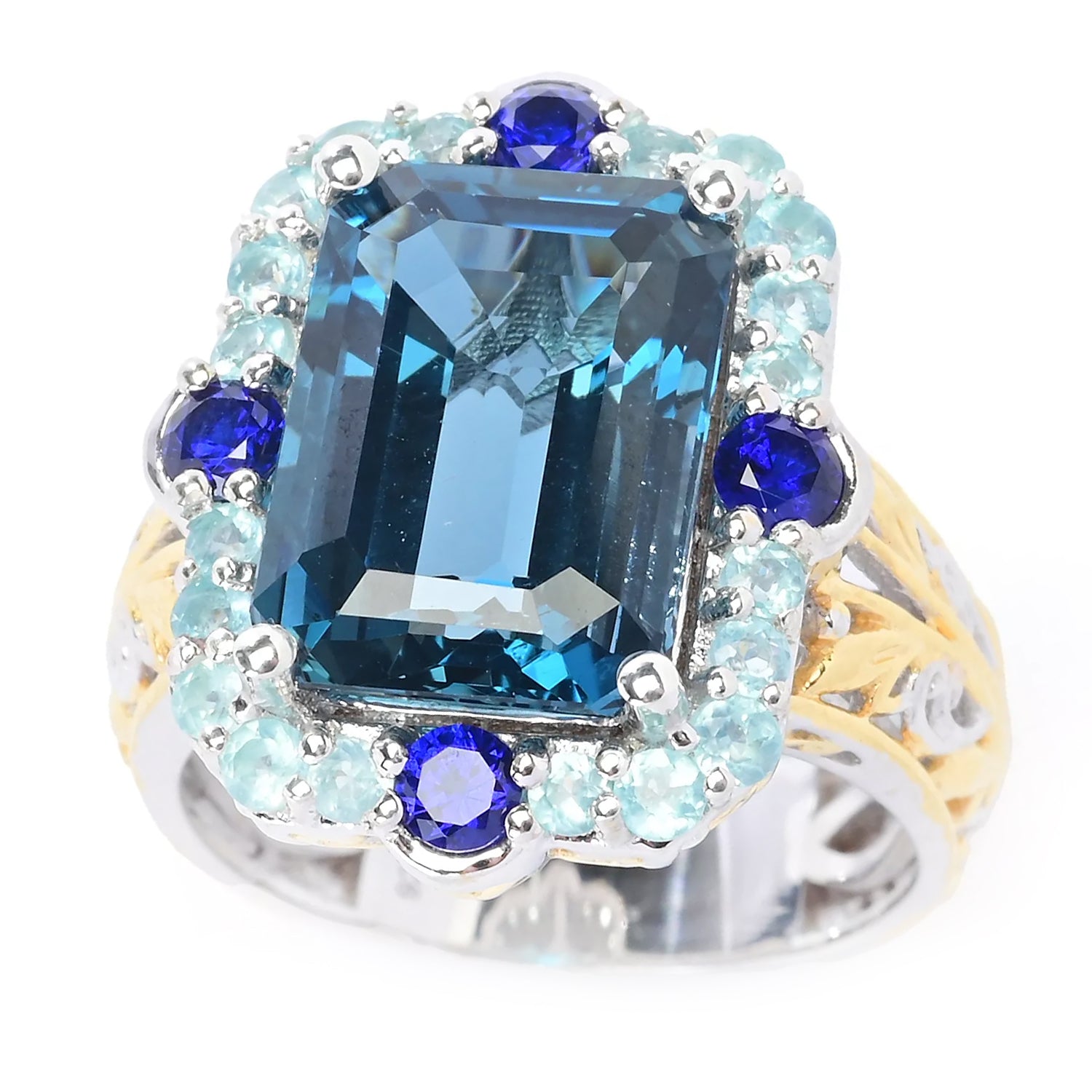 Gems en Vogue 10.24ctw London Blue Topaz, Paraiba Apatite & Cobalt Blue Spinel Ring