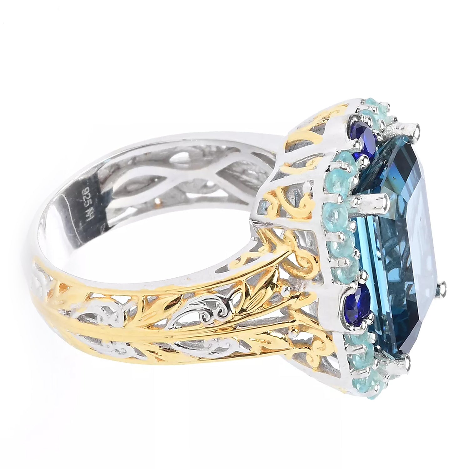 Gems en Vogue 10.24ctw London Blue Topaz, Paraiba Apatite & Cobalt Blue Spinel Ring