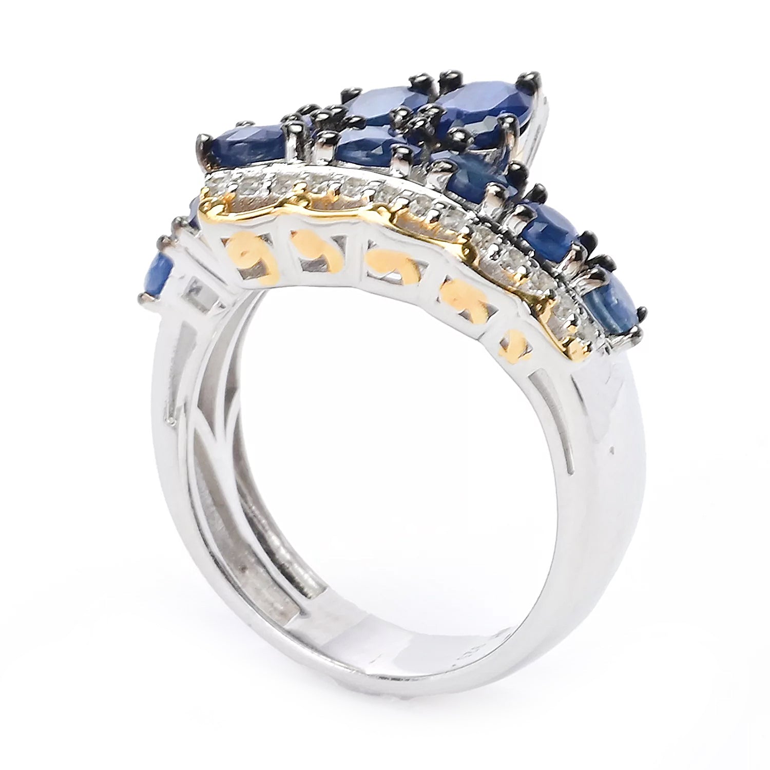 Gems en Vogue 3.58ctw Royal Blue Sapphire & White Zircon Ring