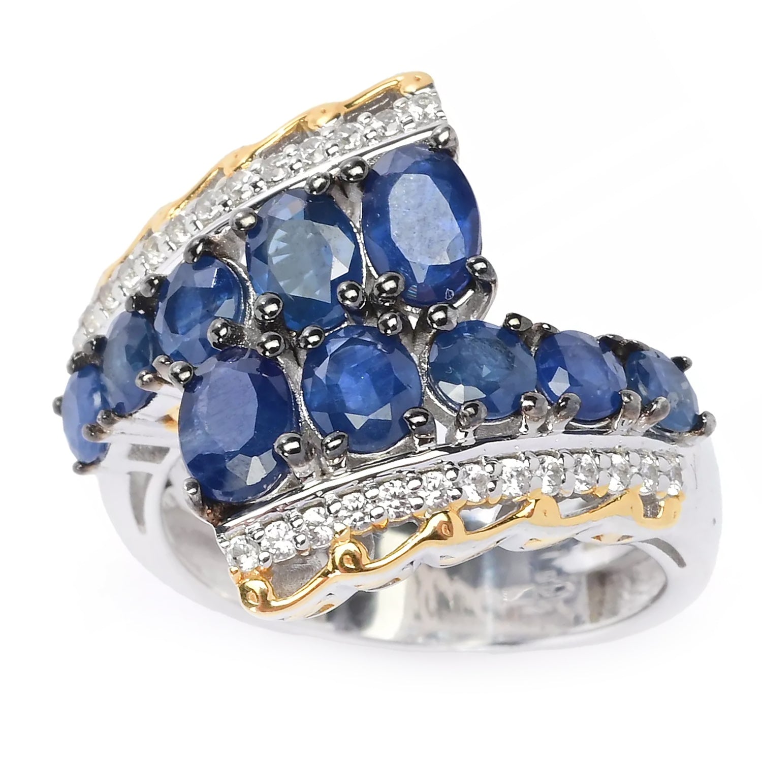 Gems en Vogue 3.58ctw Royal Blue Sapphire & White Zircon Ring