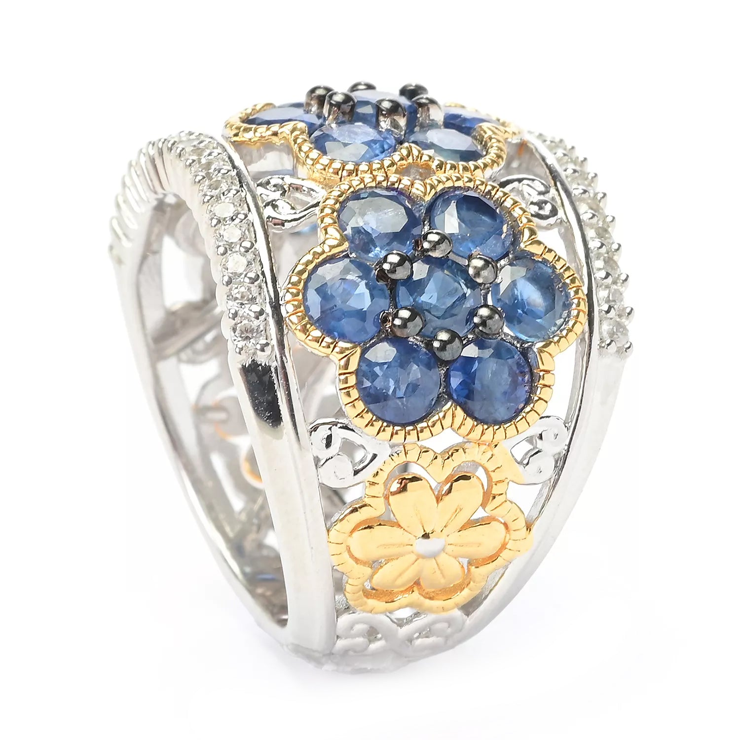 Gems en Vogue 4.82ctw Royal Blue Sapphire & White Zircon Ring