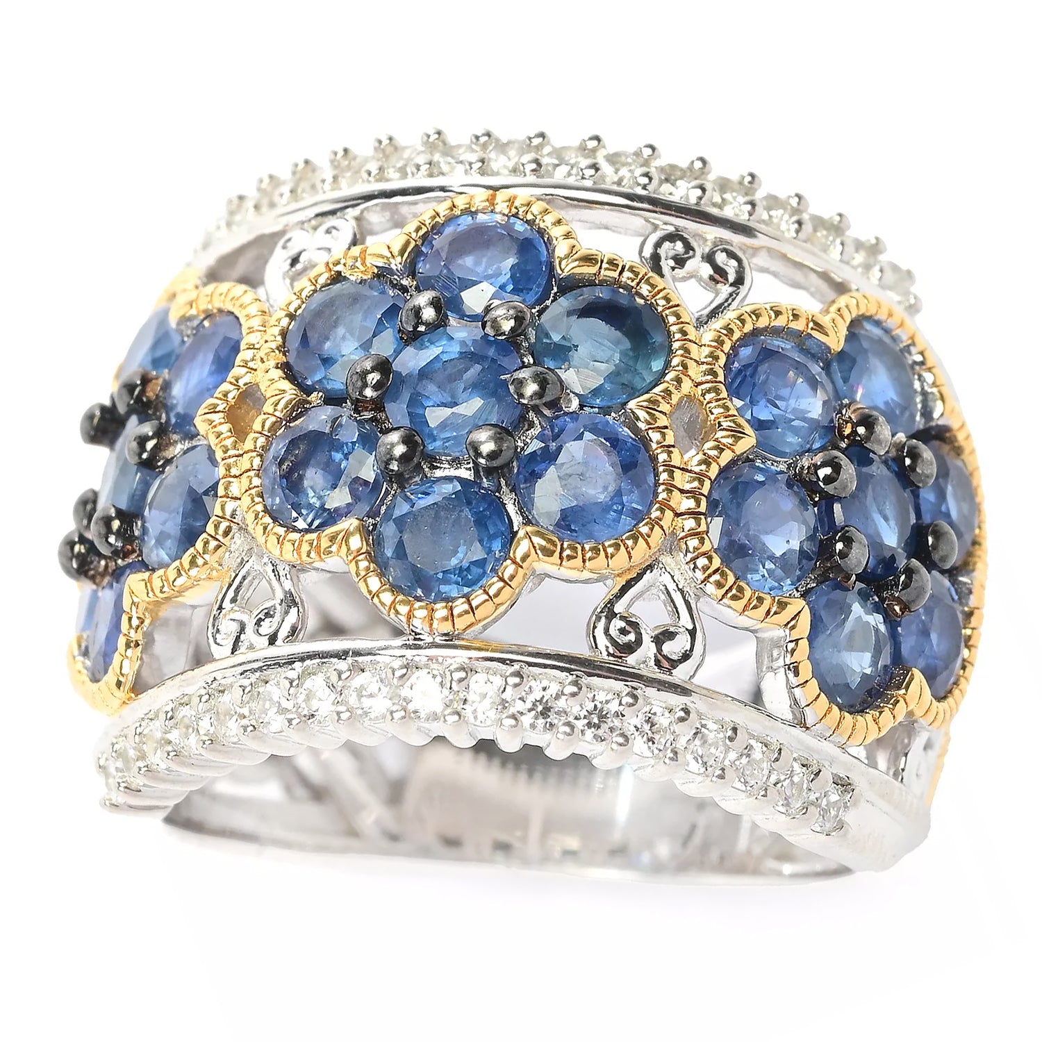 Gems en Vogue 4.82ctw Royal Blue Sapphire & White Zircon Ring