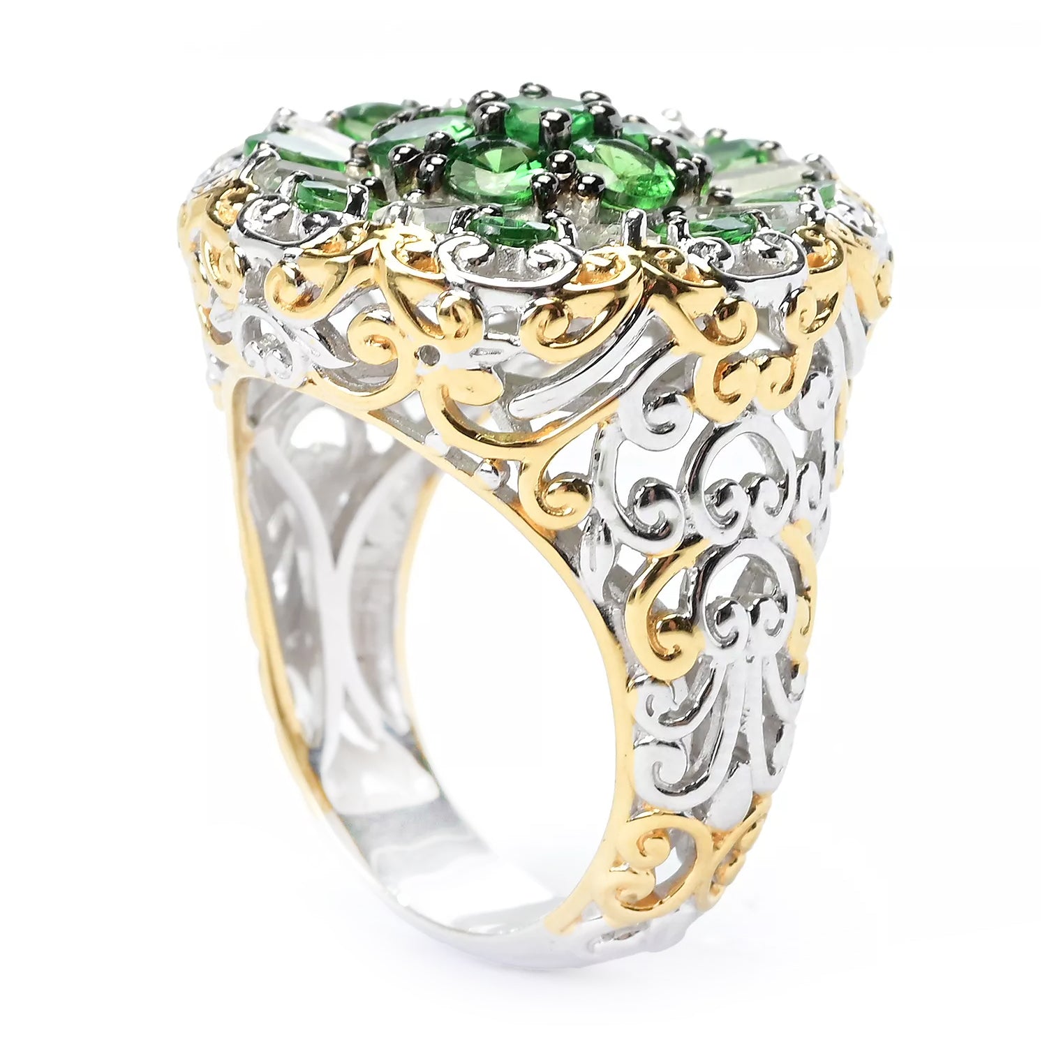 Gems en Vogue 3.00ctw Tsavorite Garnet & White Zircon Ring