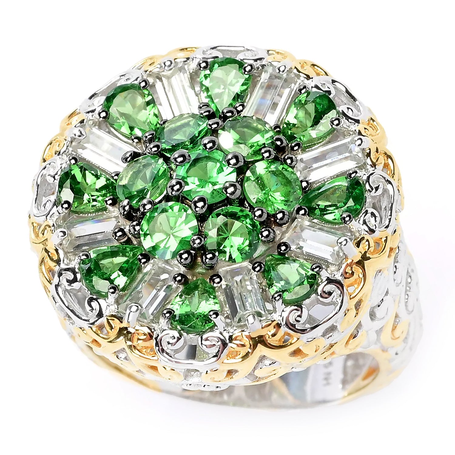 Gems en Vogue 3.00ctw Tsavorite Garnet & White Zircon Ring