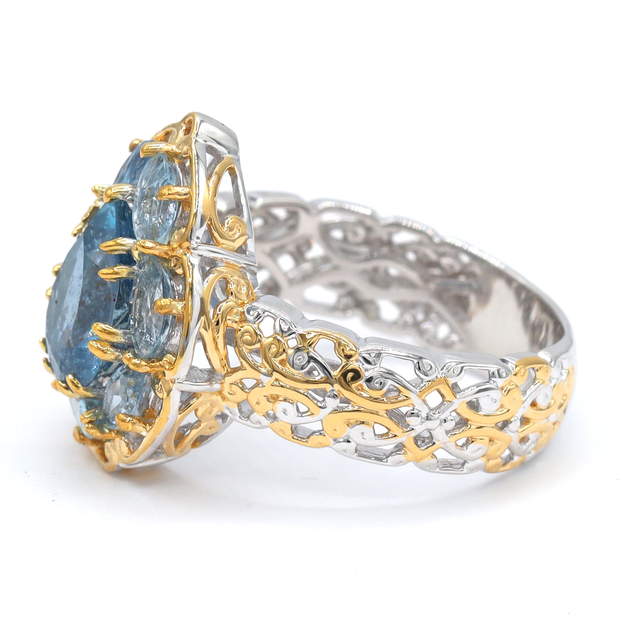 Gems en Vogue One-of-a-Kind 24K Palladium Silver 2.78ctw Tanzanian Aquamarine Halo Ring