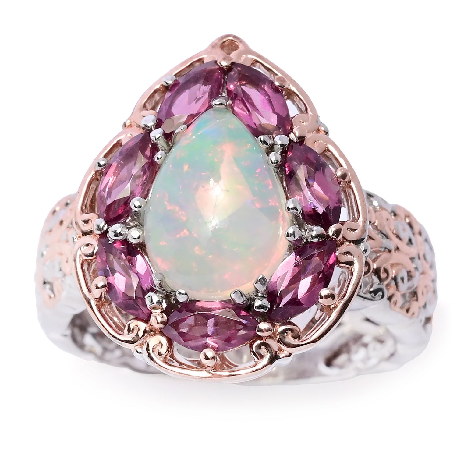 Gems en Vogue Ethiopian Opal & Umbra River Rose Garnet Ring