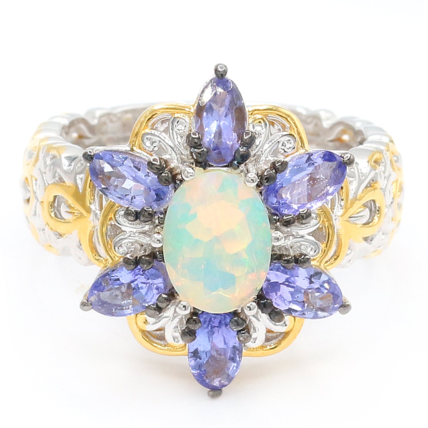 Gems en Vogue 2.27ctw Ethiopian Opal & Tanzanite Ring