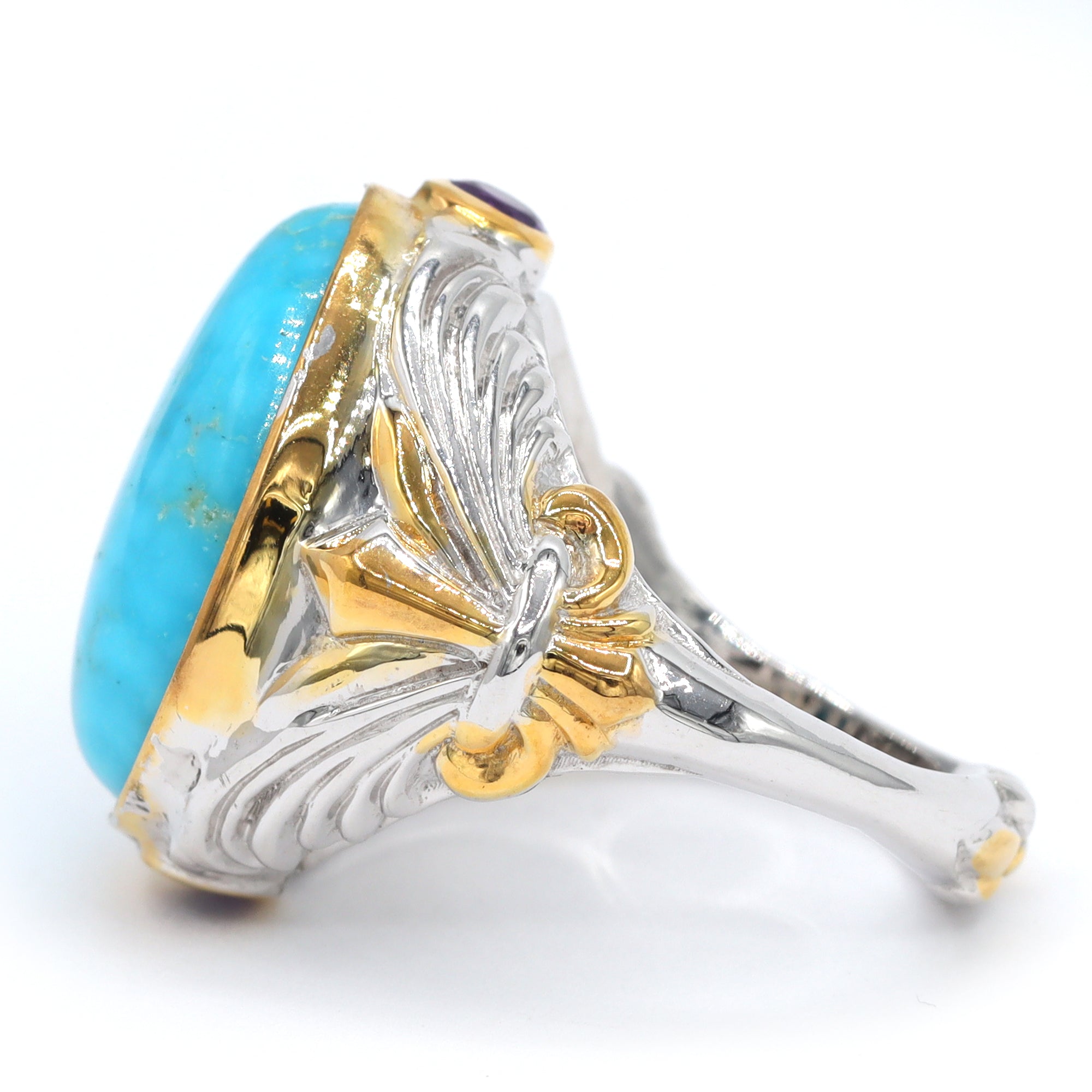 Gems en Vogue 24K Palladium Silver Kingman Turquoise & Amethyst Ring
