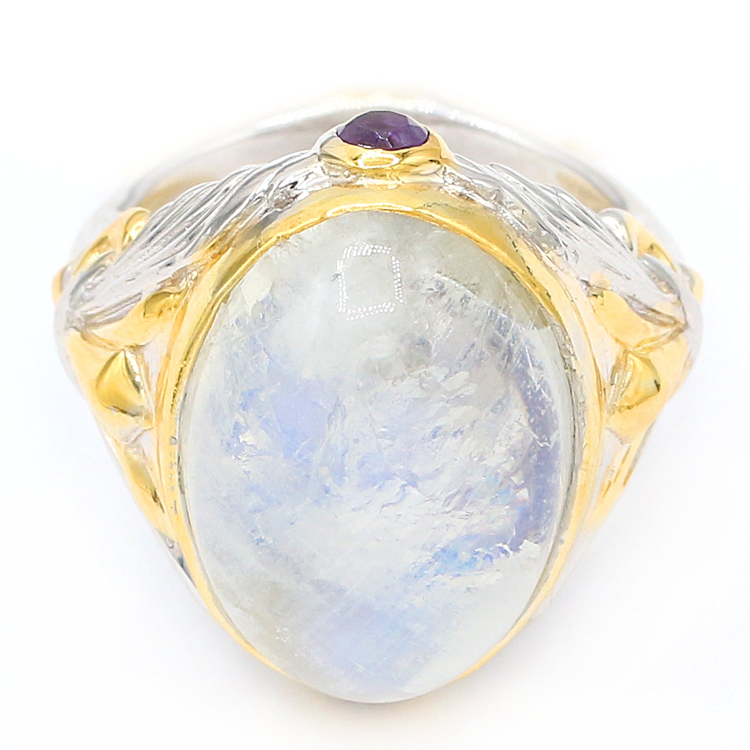 Gems en Vogue Oval Moonstone & Amethyst Ring CANNOT BE RESIZED