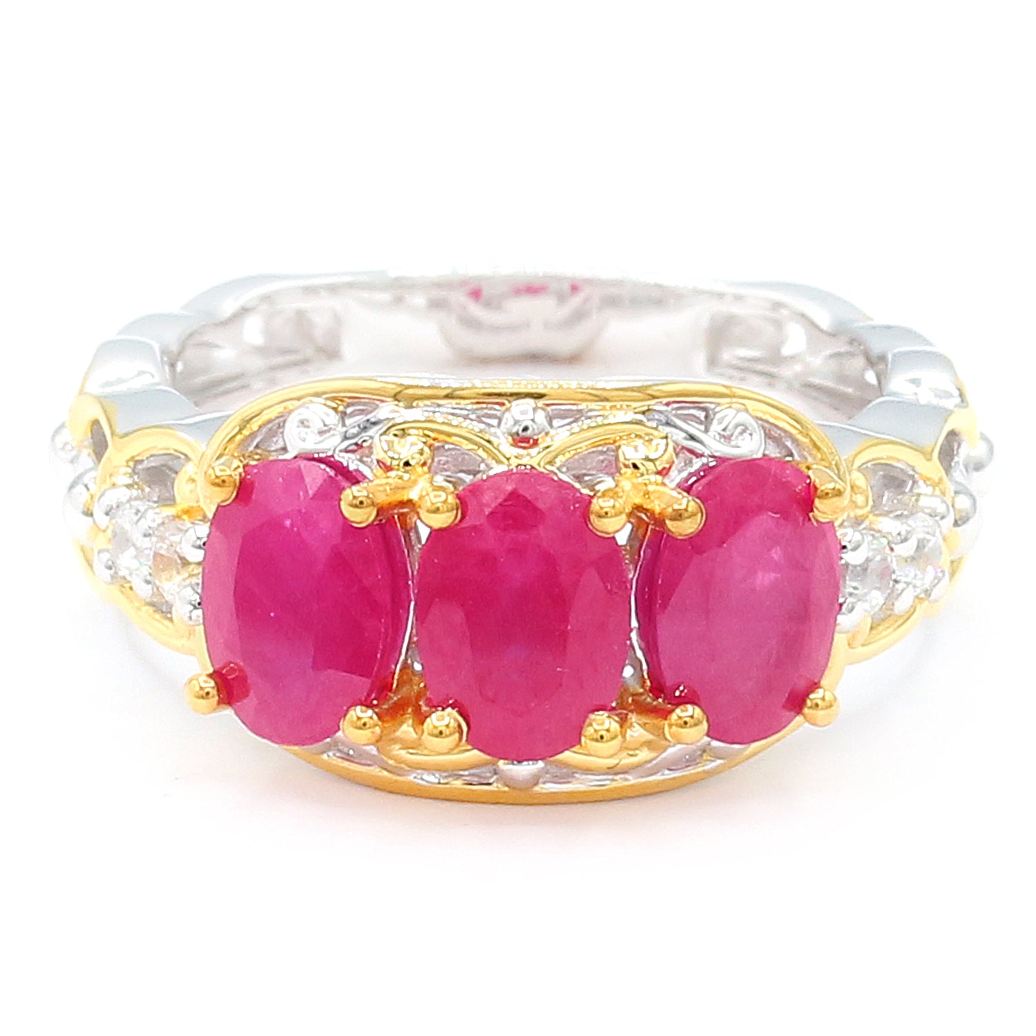 Gems en Vogue 3.22ctw Ruby & White Zircon Three Stone Ring