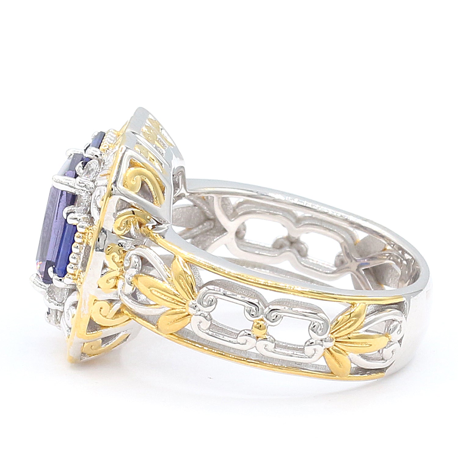 Gems en Vogue 2.16ctw Blue Amethyst, Cobalt Blue Spinel & White Zircon Ring