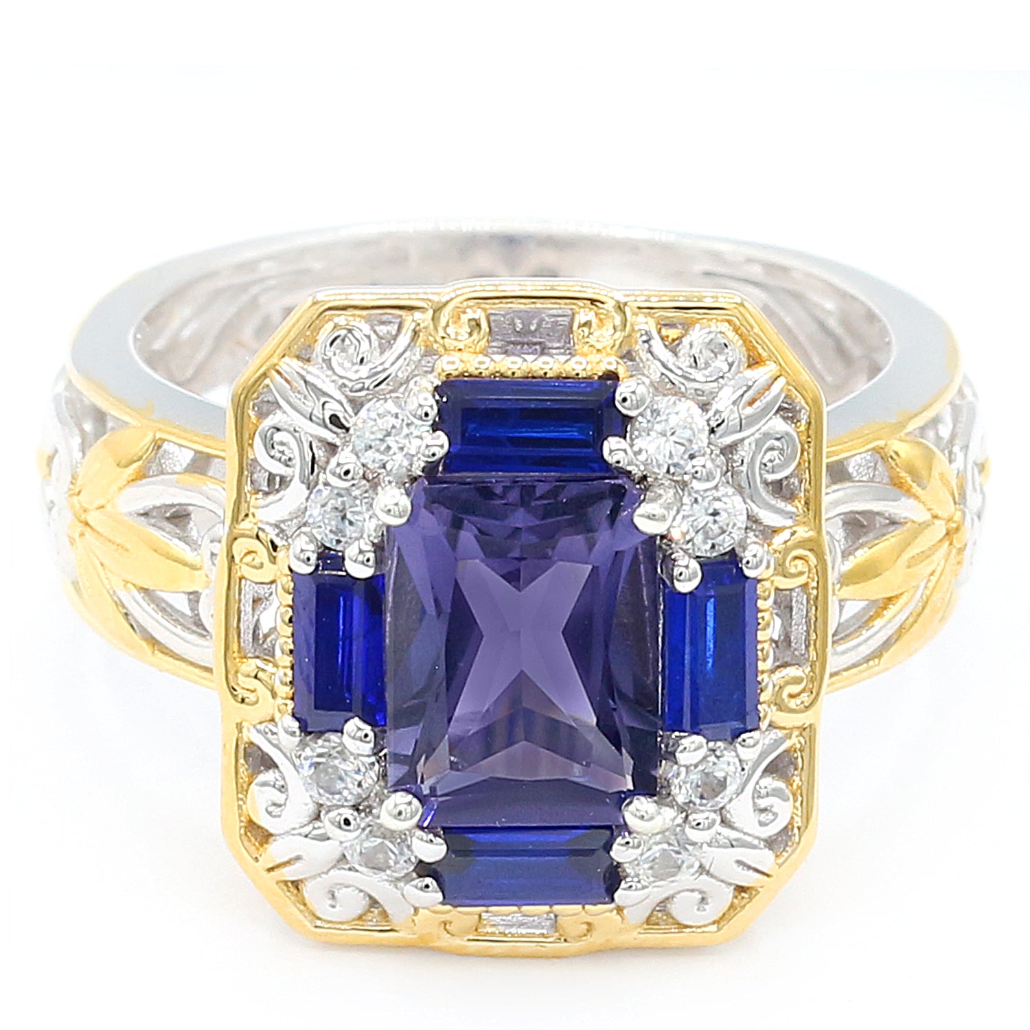 Gems en Vogue 2.16ctw Blue Amethyst, Cobalt Blue Spinel & White Zircon Ring