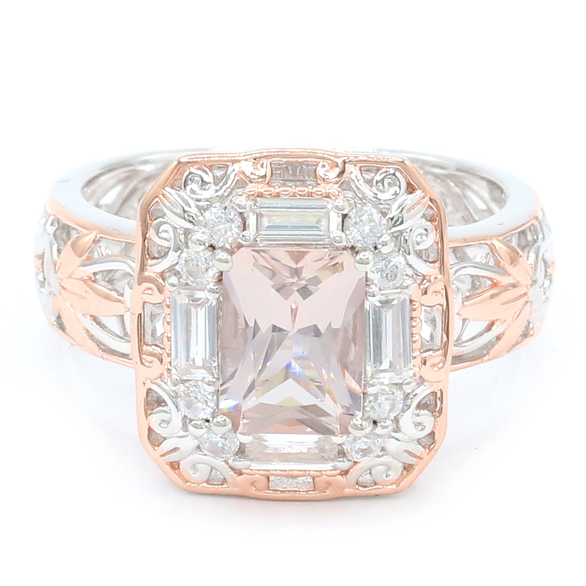 Gems en Vogue 18K Palladium Silver 5.29ctw Pastel Morganite & White Zircon Ring