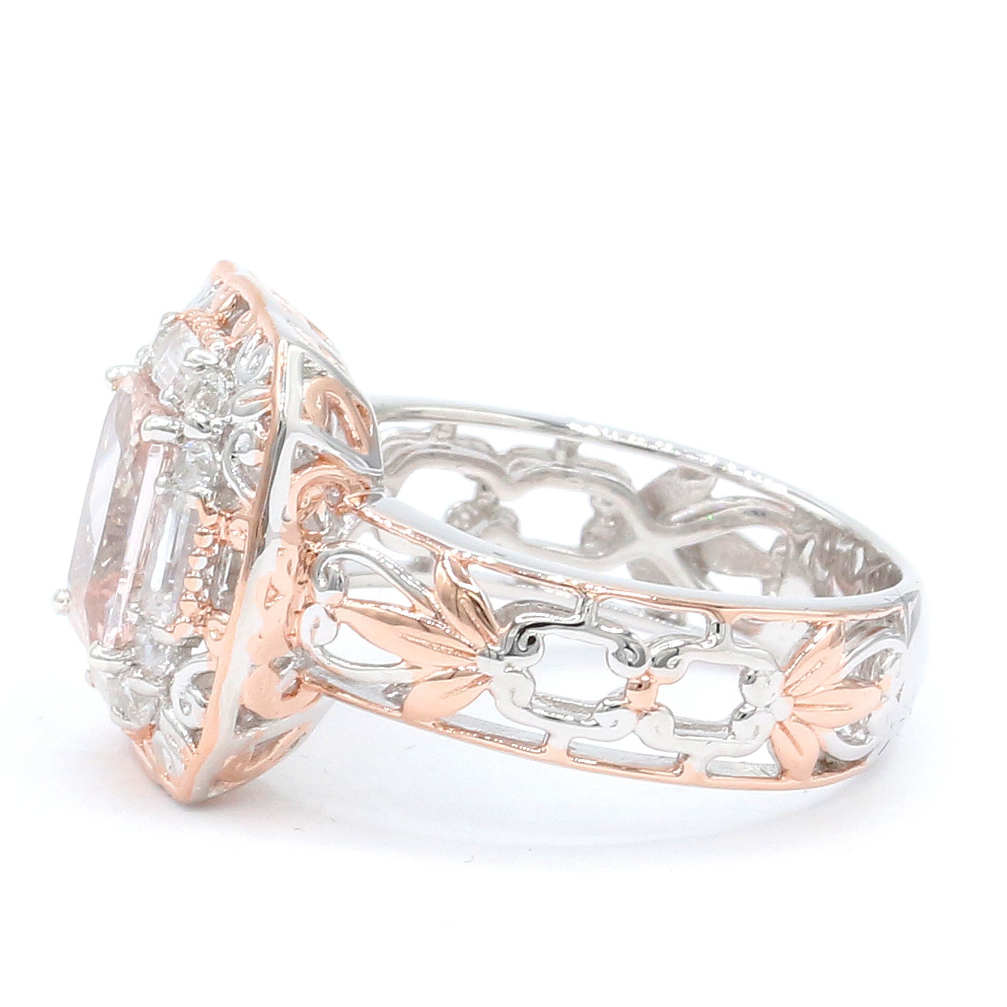Gems en Vogue 18K Palladium Silver 5.29ctw Pastel Morganite & White Zircon Ring