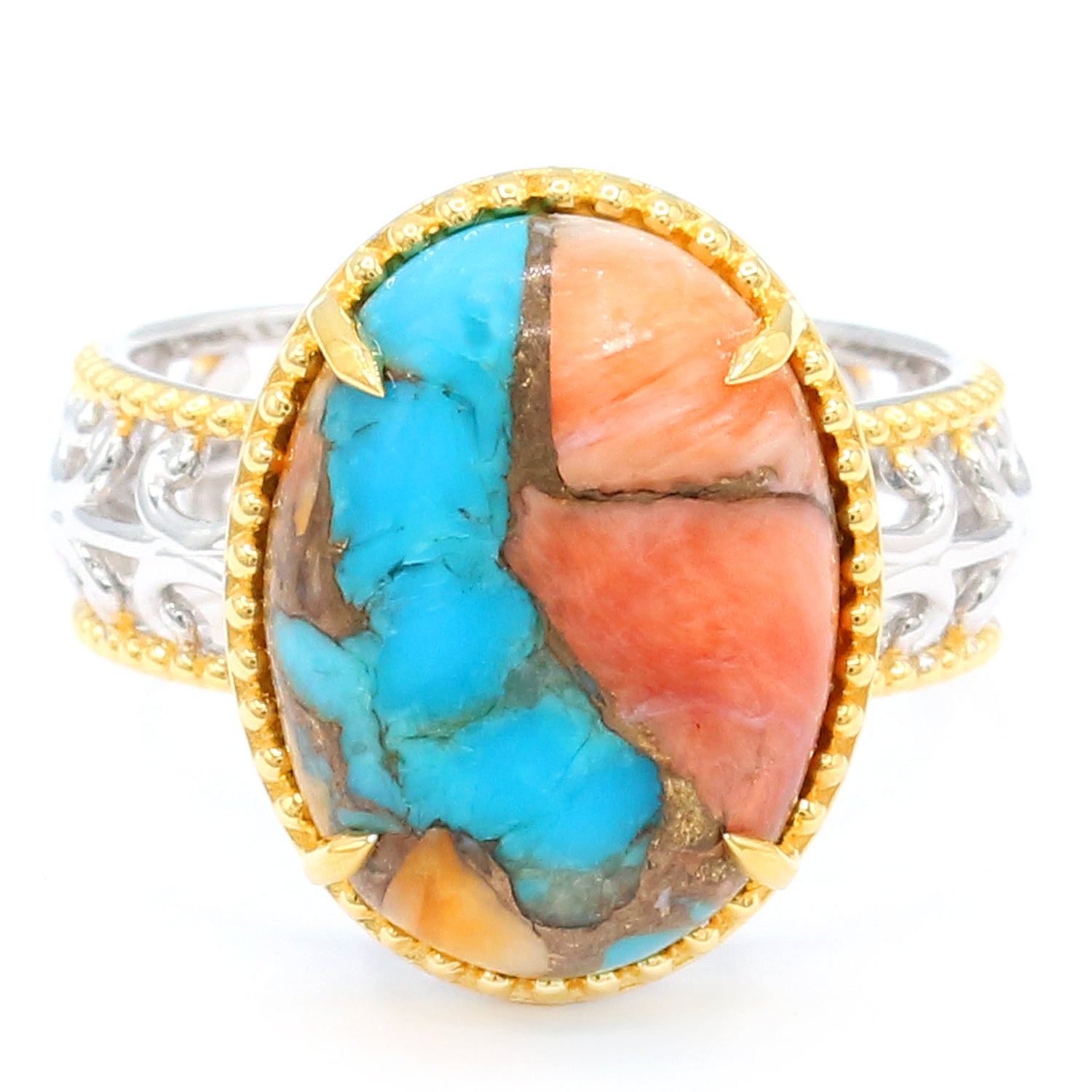 Gems en Vogue Oval Spiny Oyster Turquoise Ring