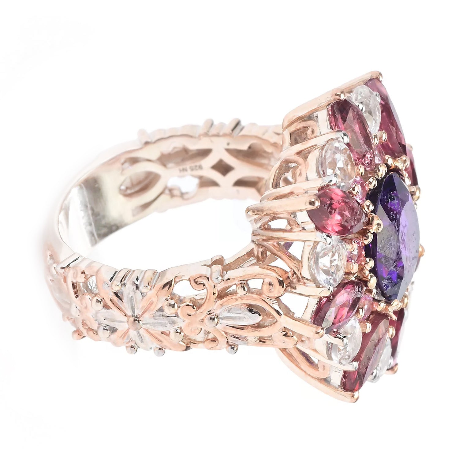 Gems en Vogue 8.21ctw Namibian Amethyst & Multi Gemstones Ring