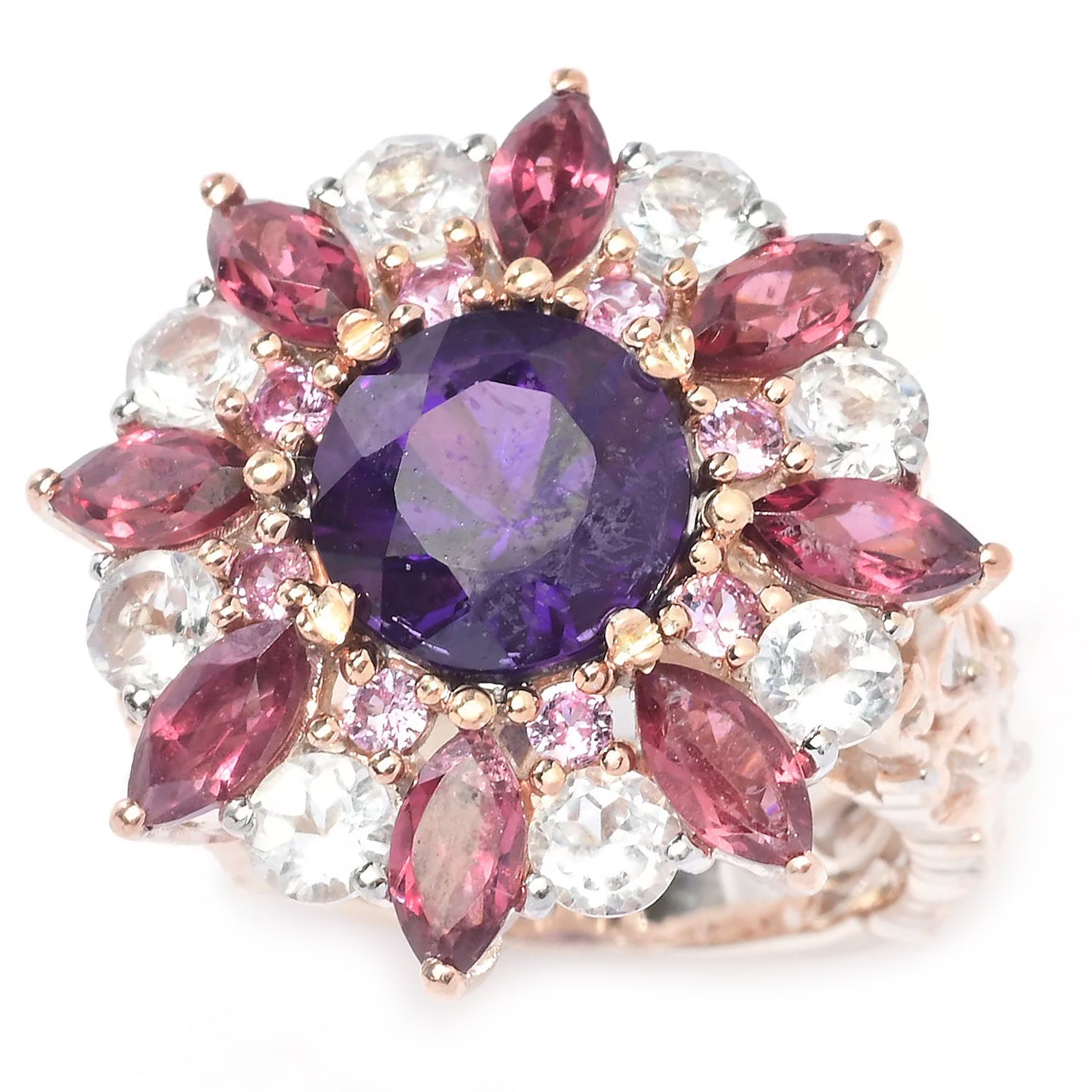 Gems en Vogue 8.21ctw Namibian Amethyst & Multi Gemstones Ring