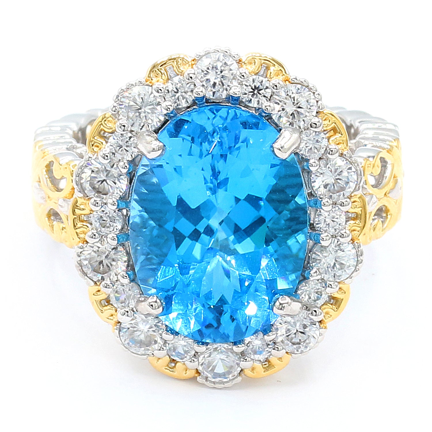 Limited Edition Gems en Vogue One-of-a-Kind 12.95ctw Super Swiss Blue Topaz & White Zircon Halo Ring