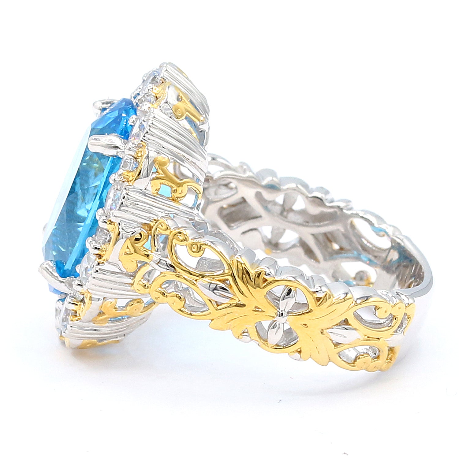 Limited Edition Gems en Vogue One-of-a-Kind 12.95ctw Super Swiss Blue Topaz & White Zircon Halo Ring