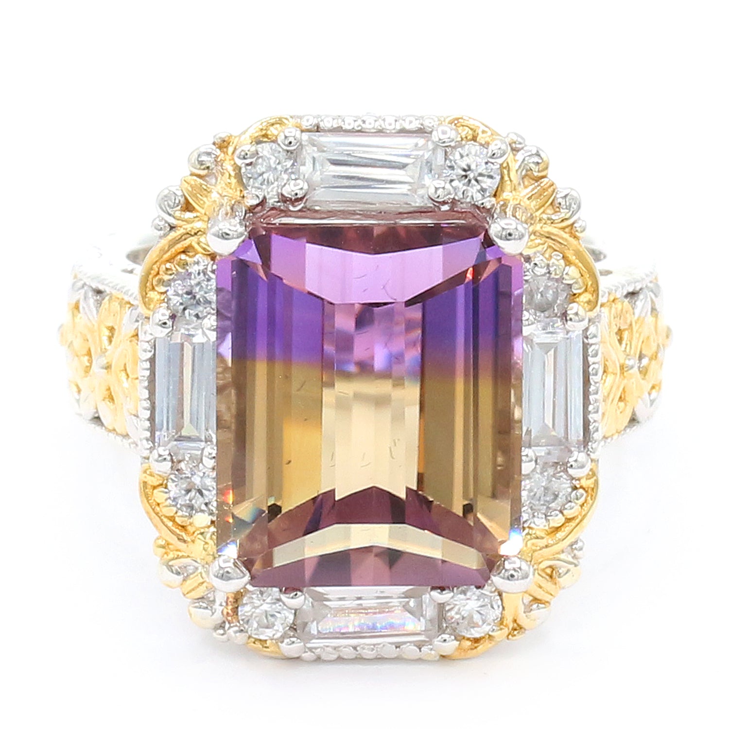 Gems en Vogue One-of-a-Kind 8.97ctw Fancy Roll-top Cut Ametrine & White Zircon Ring