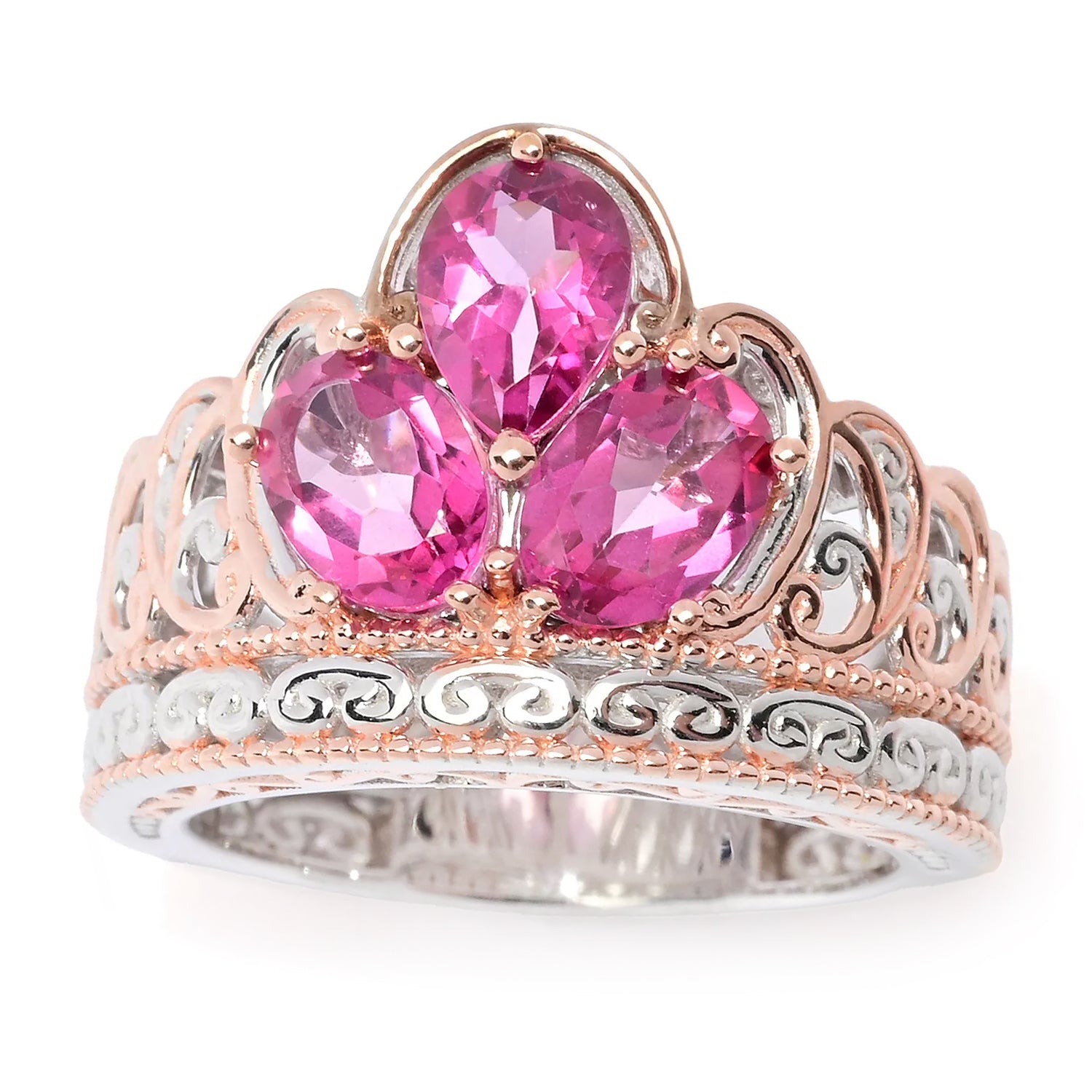 Gems en Vogue 2.64ctw Martha Rocha Pink Topaz Crown Ring