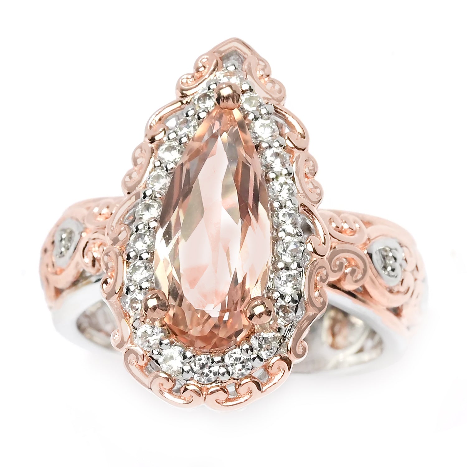 Gems en Vogue 3.31ctw Morganite Color Topaz & White Zircon Ring