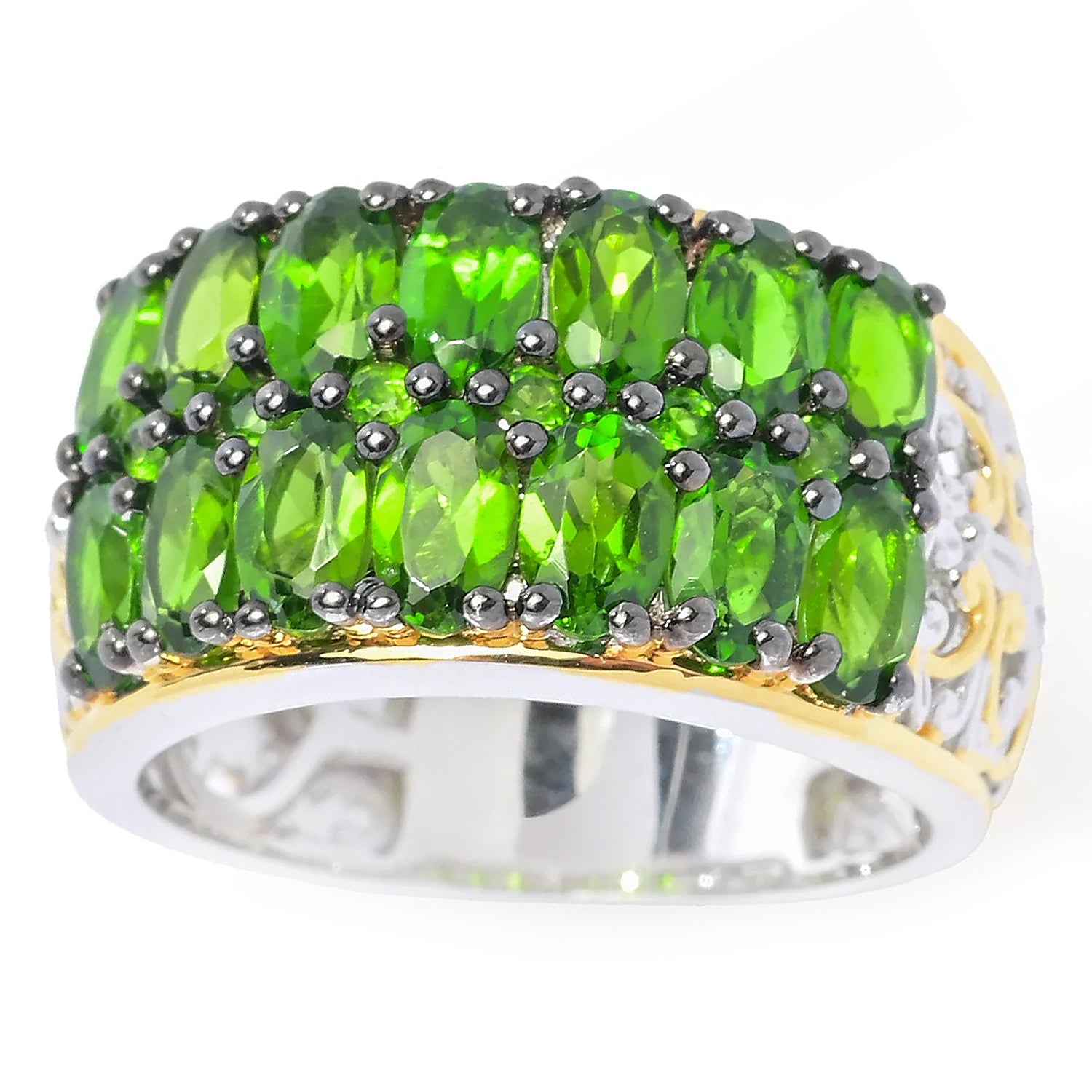 Gems en Vogue 3.62ctw Chrome Diopside Double Row Ring