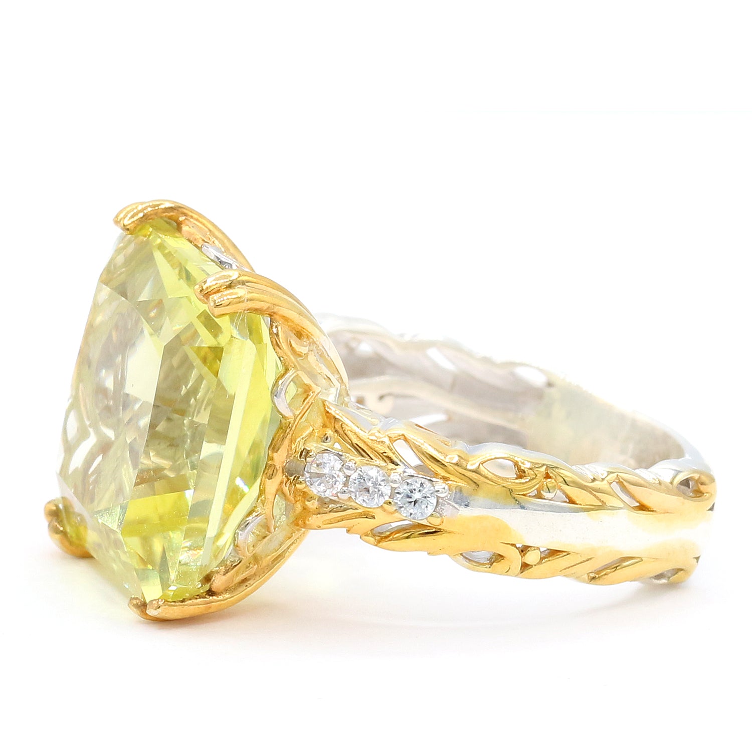 Gems en Vogue 17.36ctw Radiant Cut Ouro Verde & White Zircon Ring