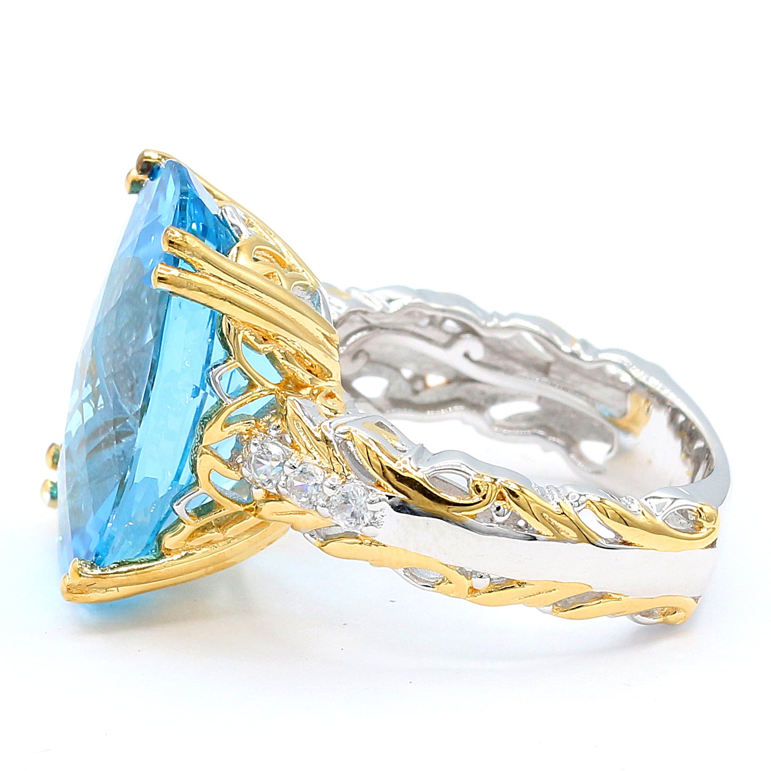 Limited Edition Gems en Vogue One-of-a-Kind 18.08ctw Super Swiss Blue Topaz & White Zircon Ring