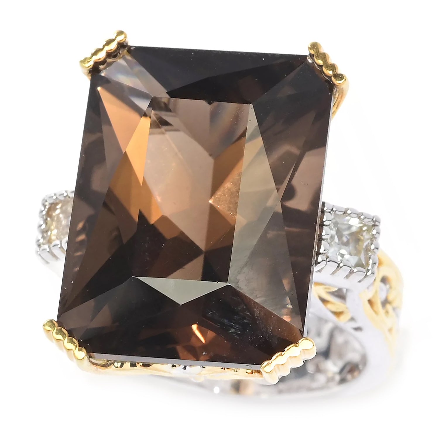 Gems en Vogue 19.20ctw Smoky Quartz & White Topaz Honker Ring