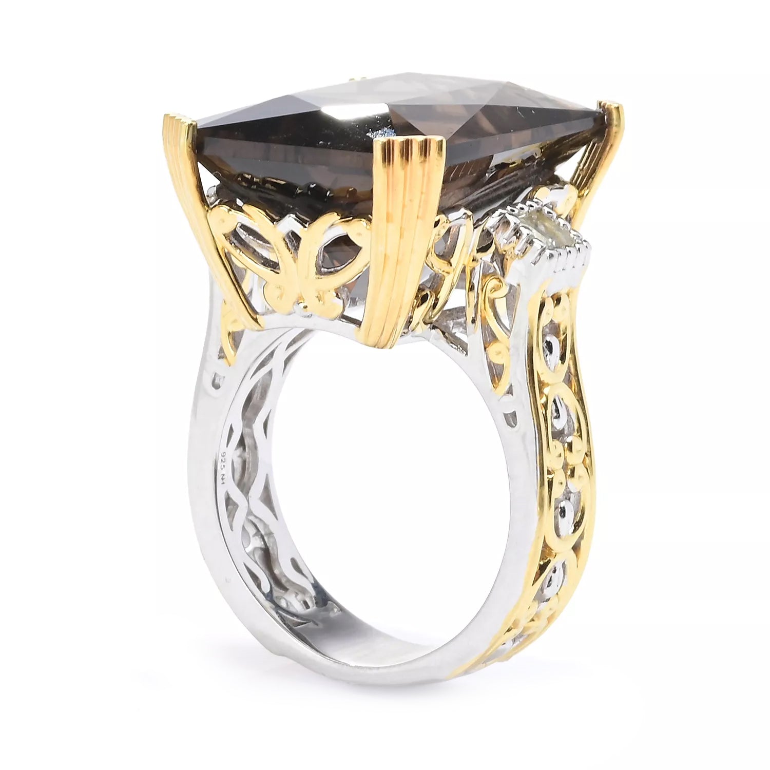 Gems en Vogue 19.20ctw Smoky Quartz & White Topaz Honker Ring