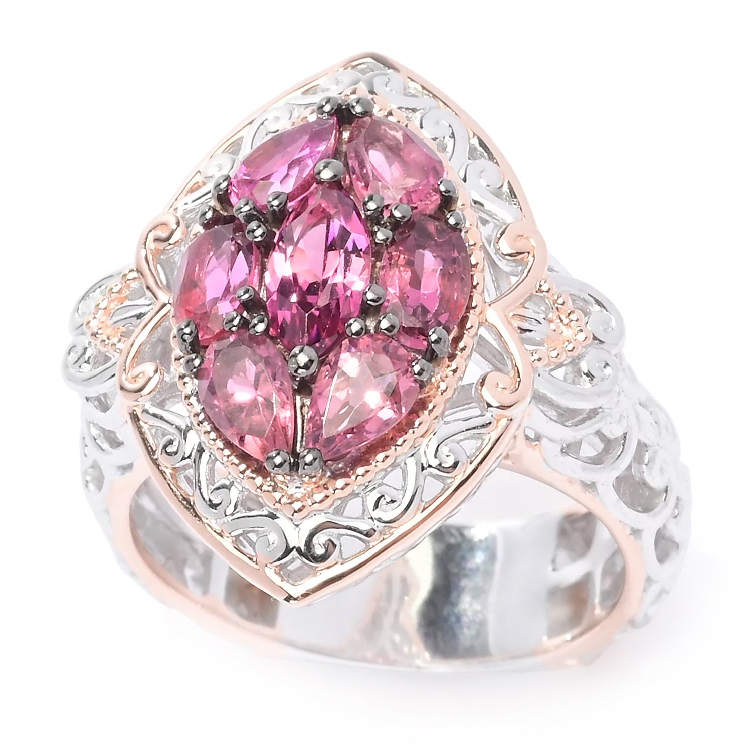 Gems en Vogue 1.58ct Pink Tourmaline Cluster Ring