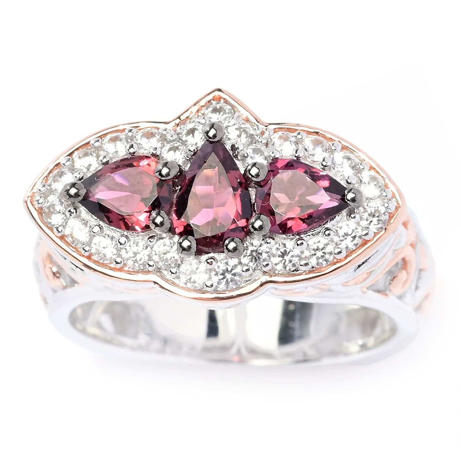 Gems en Vogue 2.23ctw Pink Tourmaline & White Zircon Ring