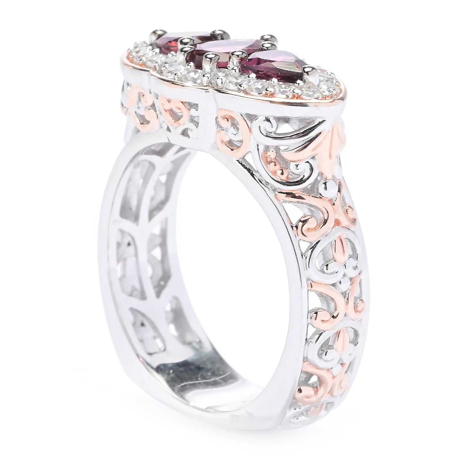 Gems en Vogue 2.23ctw Pink Tourmaline & White Zircon Ring