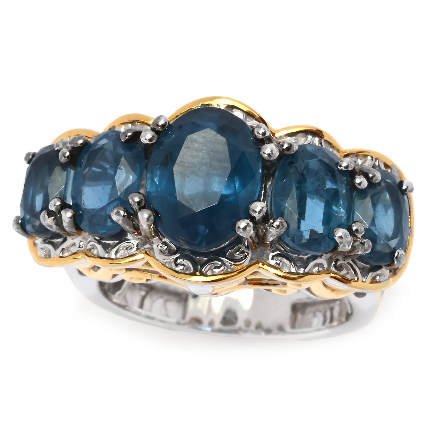 Gems en Vogue 5.71ctw Teal Kyanite Five Stone Ring