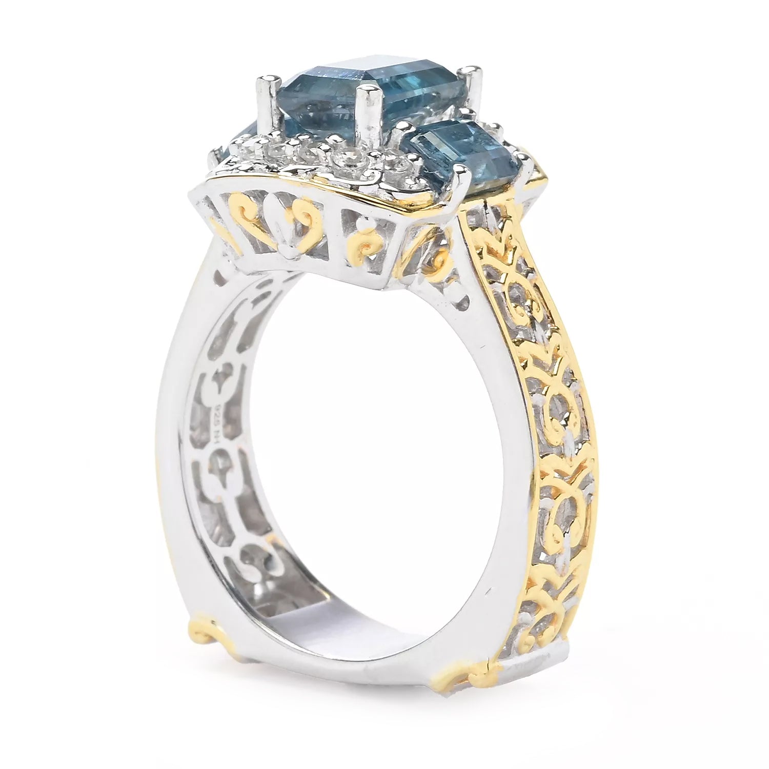 Gems en Vogue 3.38ctw Teal Kyanite & White Zircon Ring