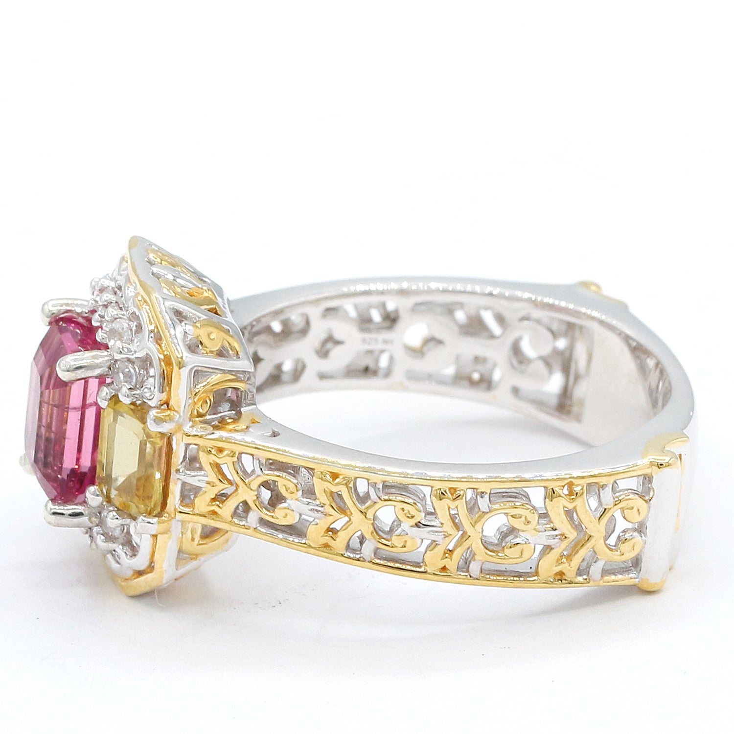 Gems en Vogue 3.03ctw Pink Tourmaline, Savannah Tourmaline & White Zircon Ring
