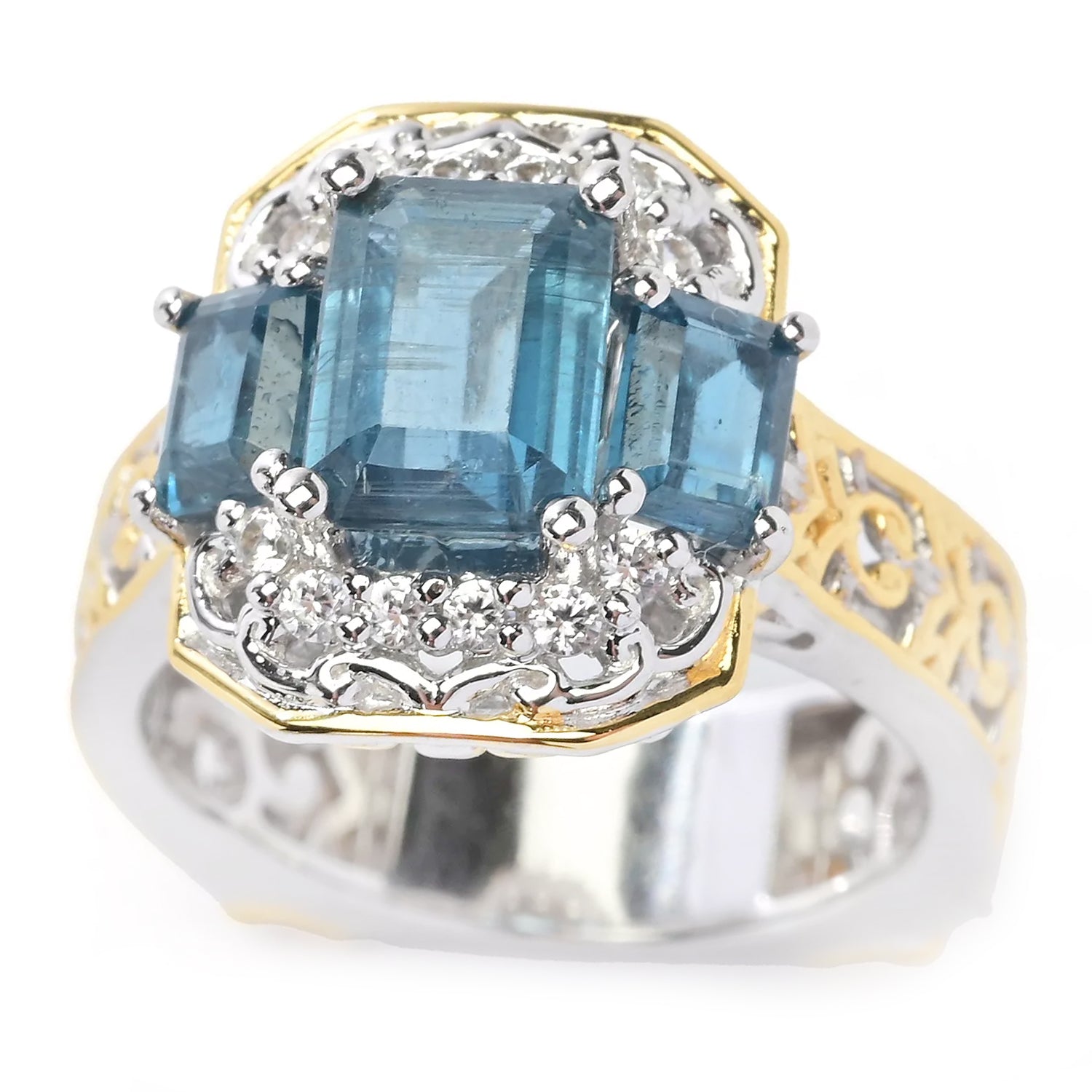 Gems en Vogue 3.38ctw Teal Kyanite & White Zircon Ring