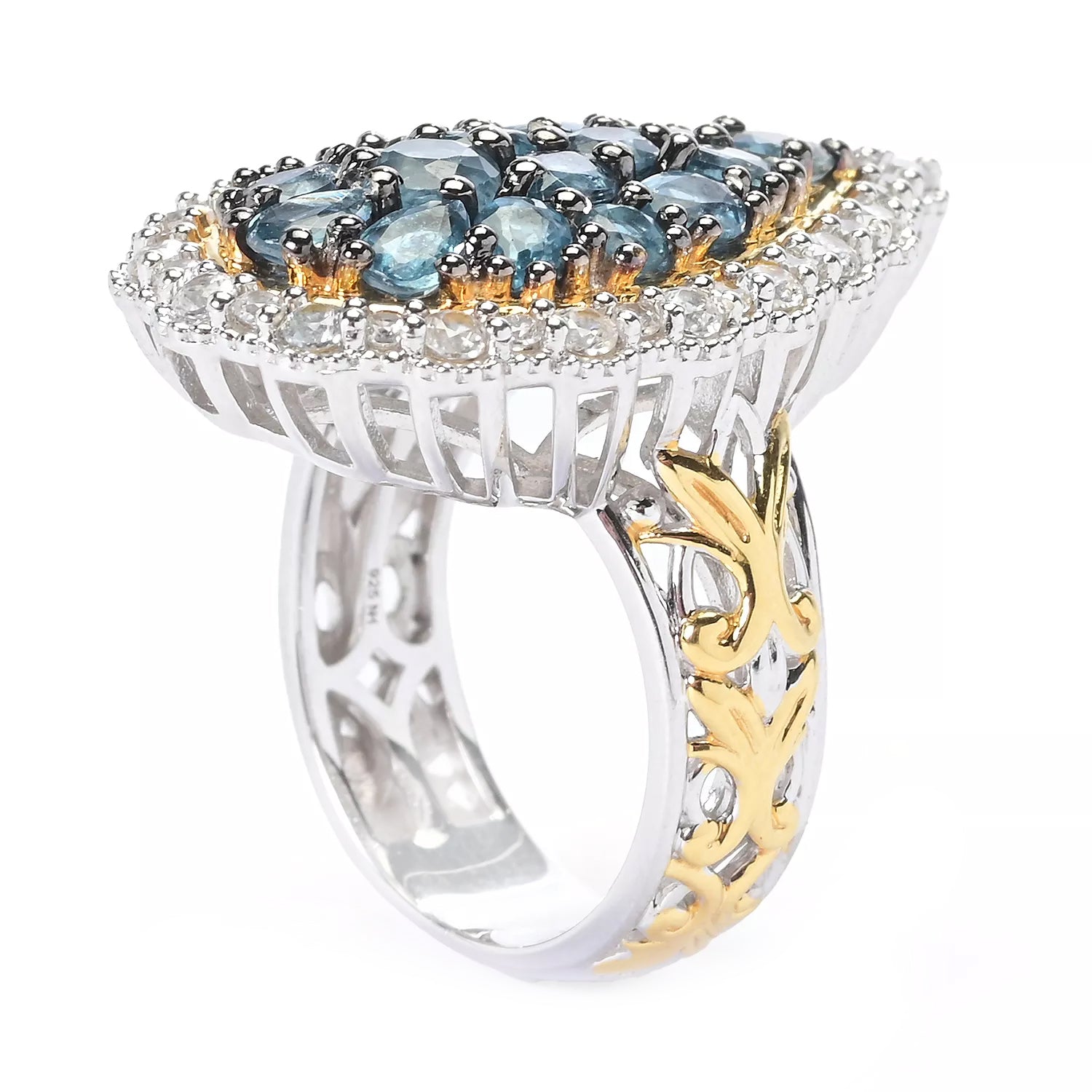 Gems en Vogue 4.77ctw Teal Kyanite & White Zircon Ring