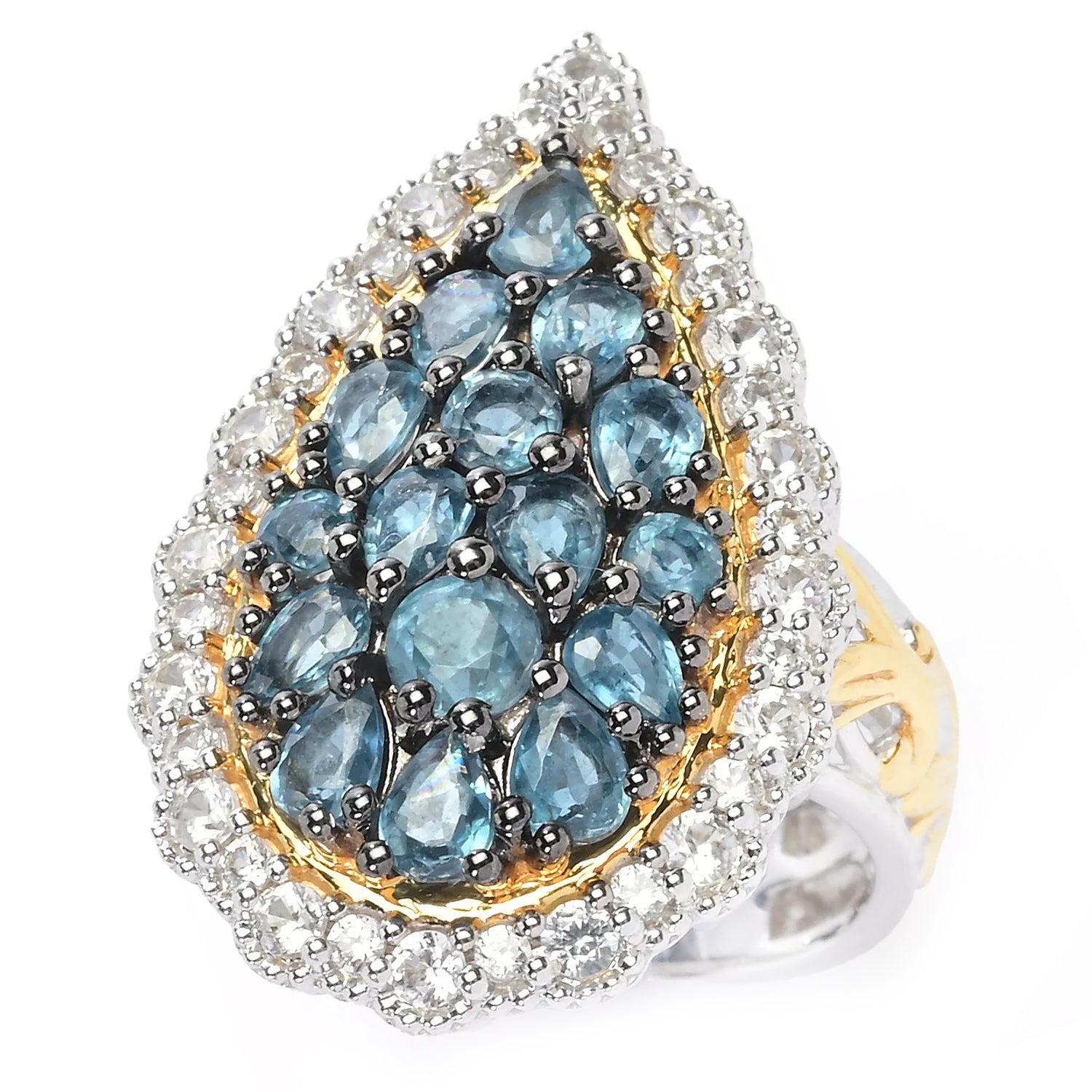 Gems en Vogue 4.77ctw Teal Kyanite & White Zircon Ring