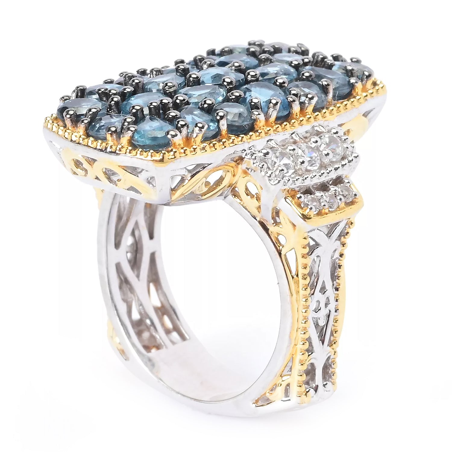 Gems en Vogue 5.43ctw Teal Kyanite & White Zircon Cluster Ring