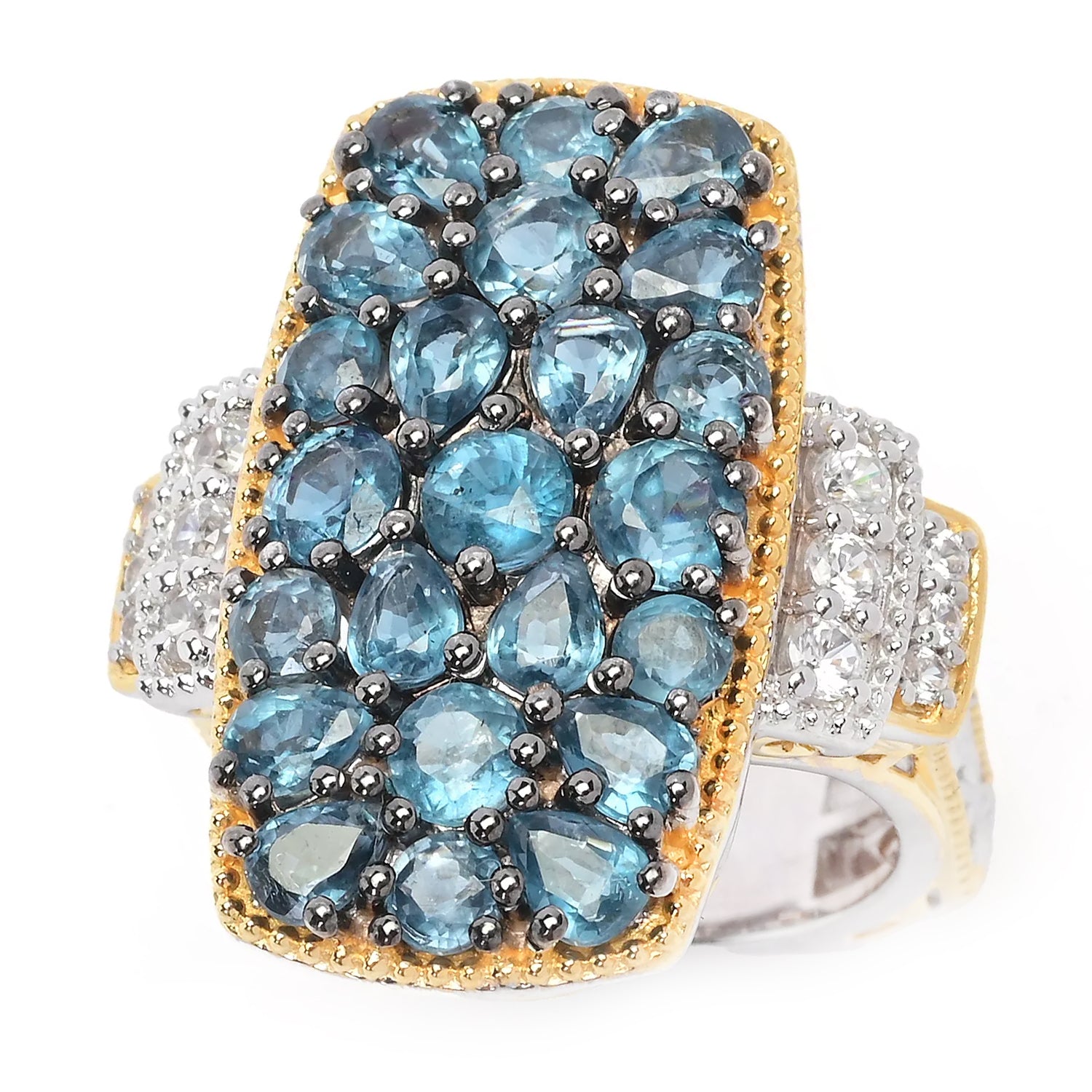 Gems en Vogue 5.43ctw Teal Kyanite & White Zircon Cluster Ring