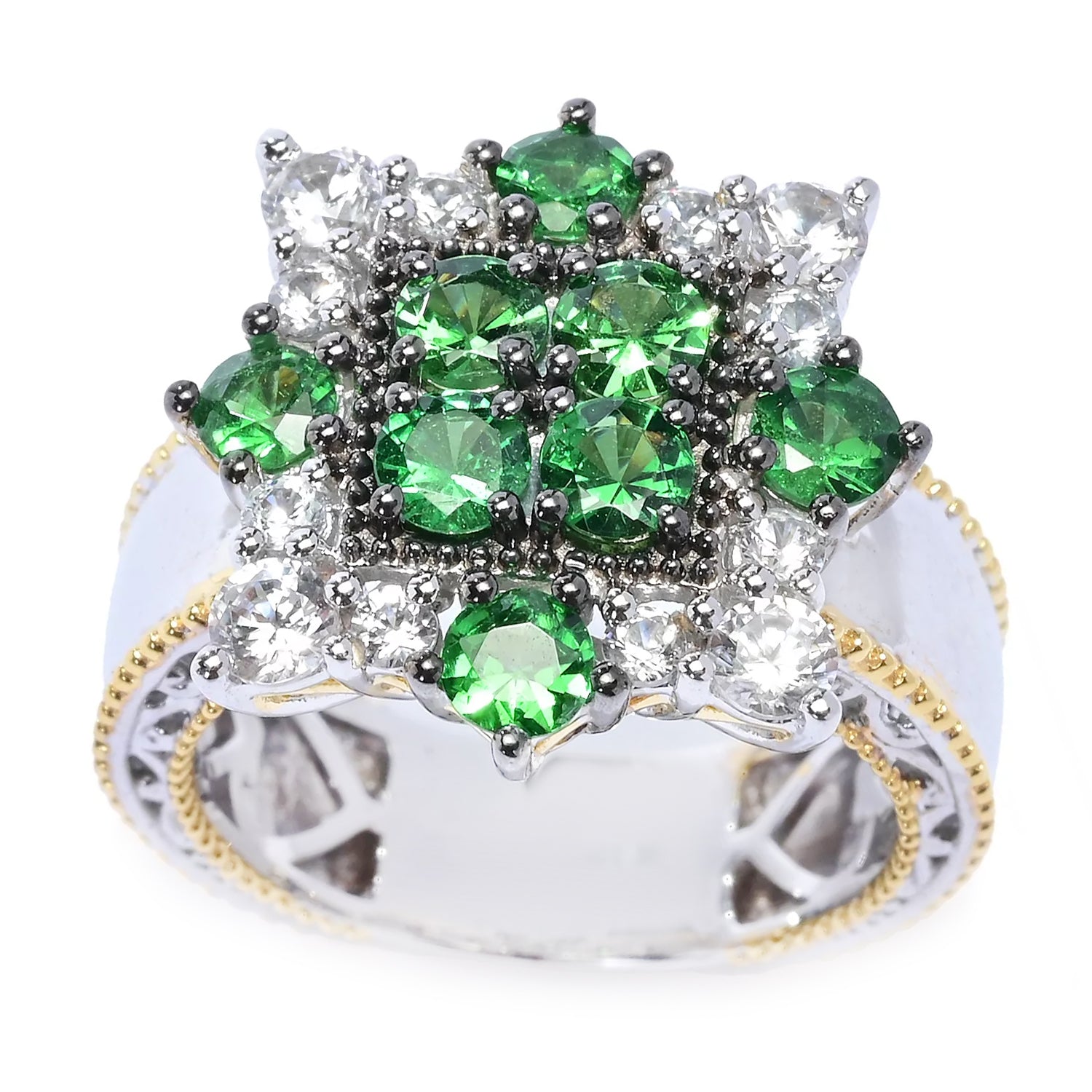 Gems en Vogue 2.44ctw Tsavorite Garnet & White Zircon Ring