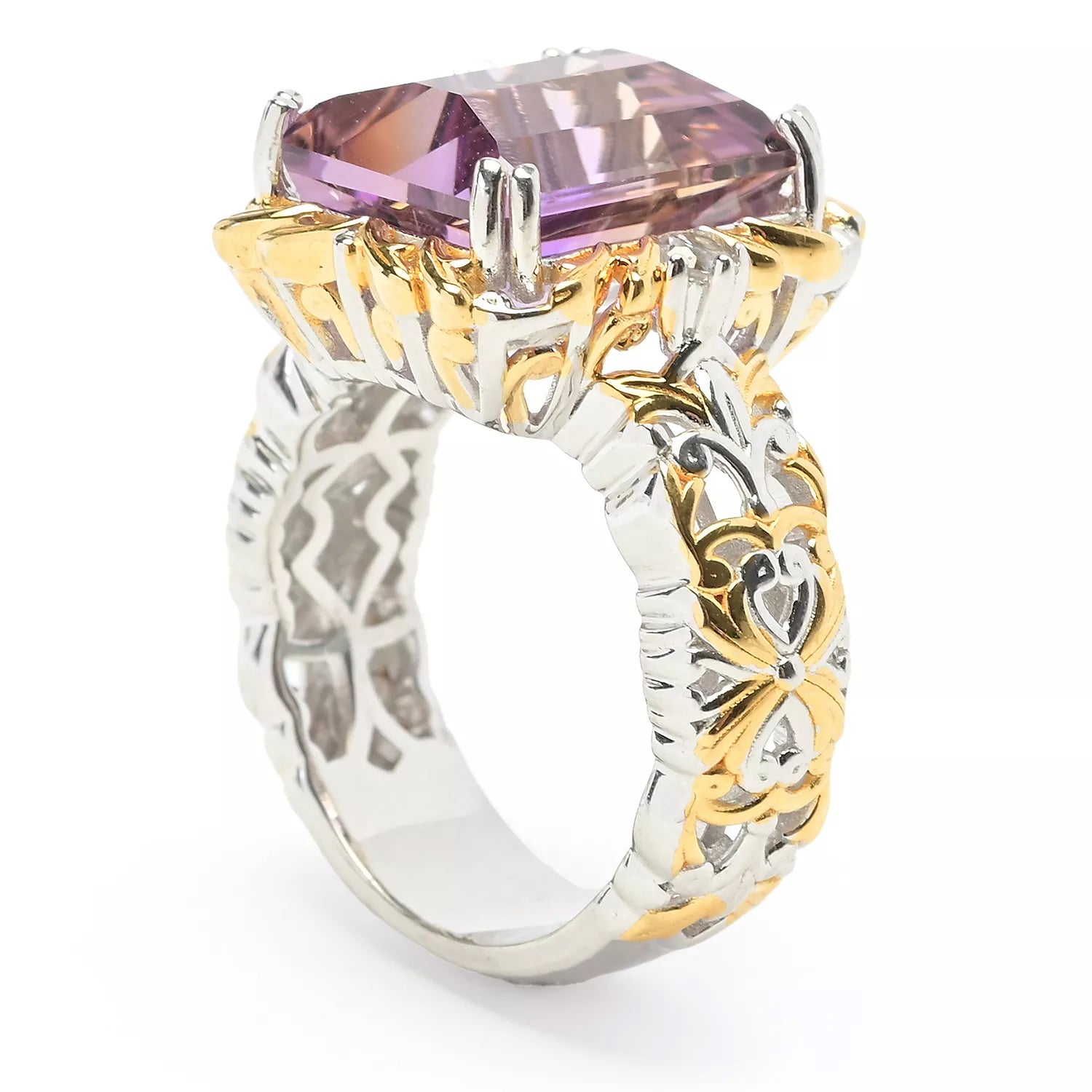 Gems en Vogue 8.02ctw Fancy Roll-top Cut Ametrine & White Zircon Ring