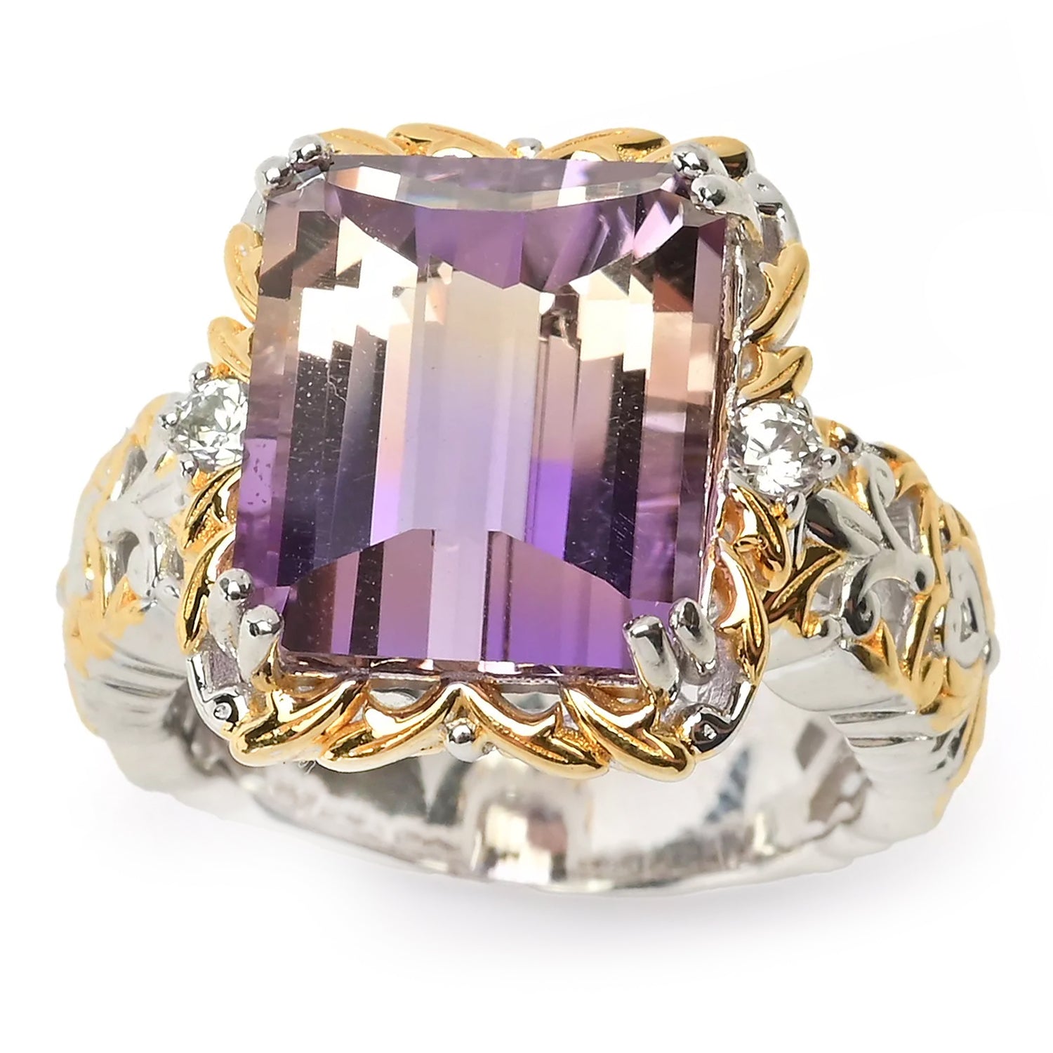 Gems en Vogue 8.02ctw Fancy Roll-top Cut Ametrine & White Zircon Ring