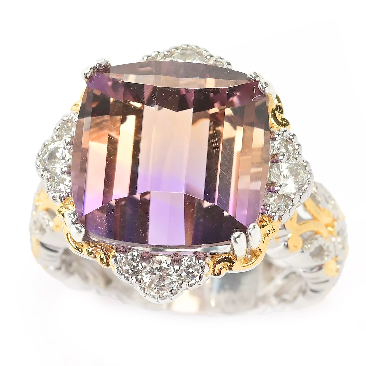 Gems en Vogue 12.34ctw Roll-Top Ametrine & White Zircon Ring