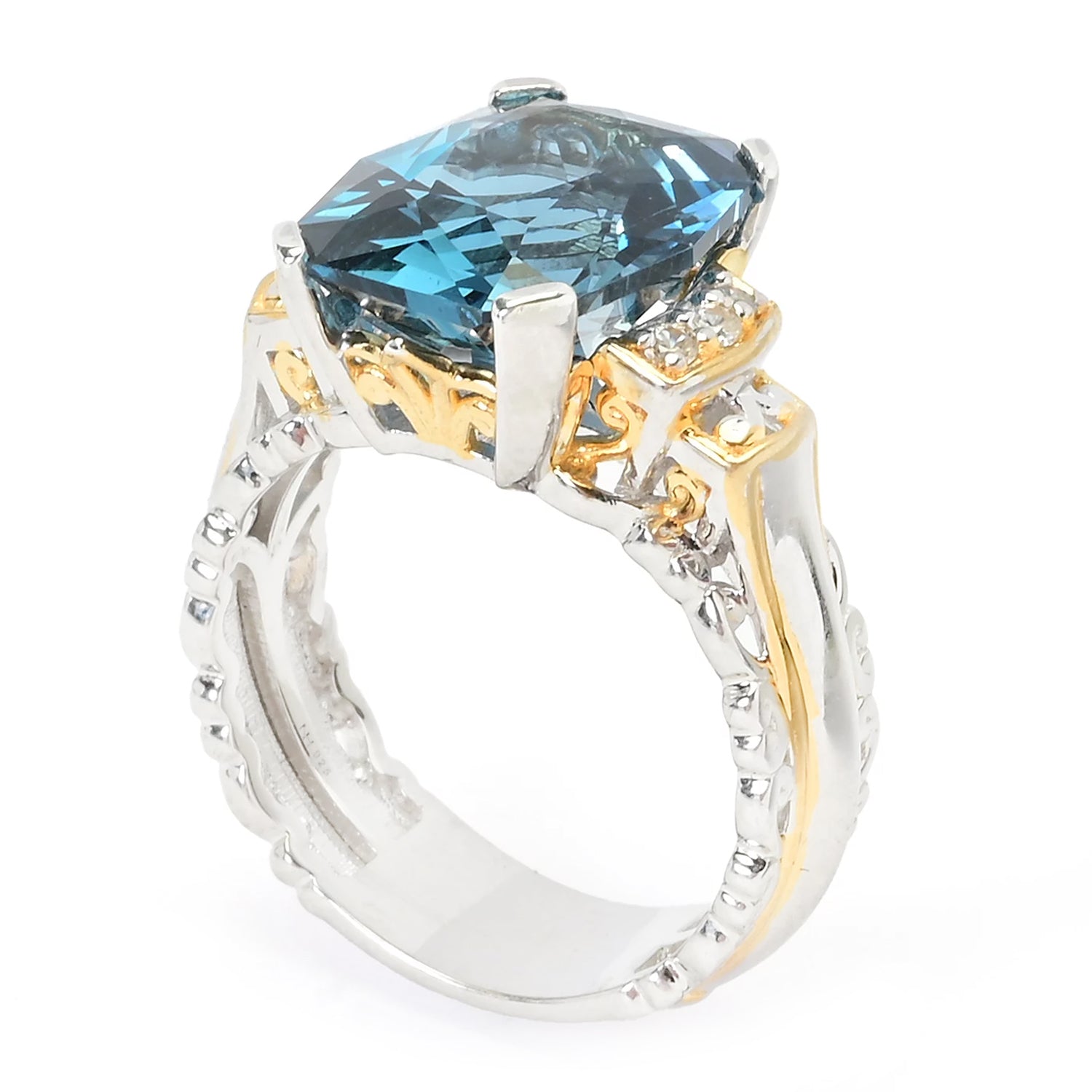 Gems en Vogue 8.01ctw Twilight Cut London Blue Topaz & White Zircon Ring