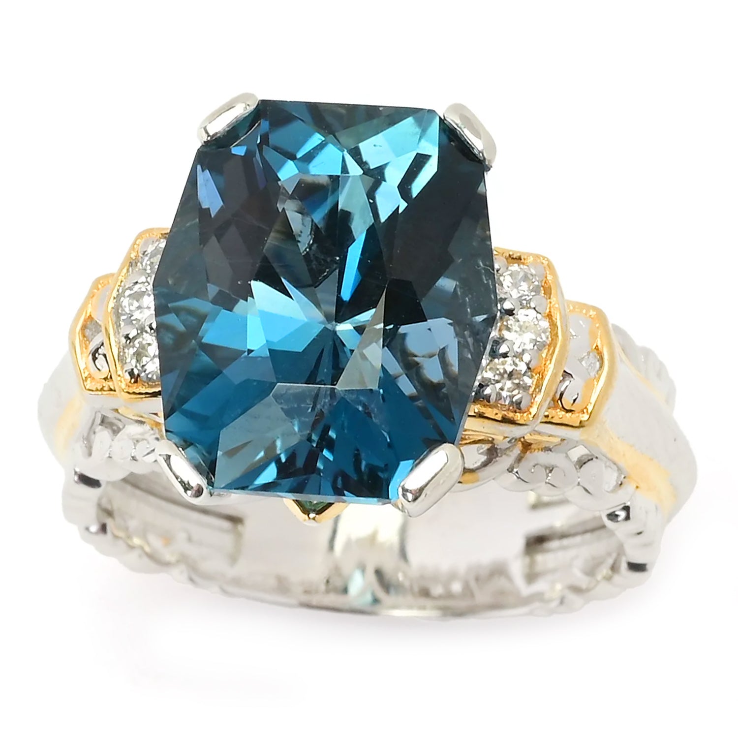 Gems en Vogue 8.01ctw Twilight Cut London Blue Topaz & White Zircon Ring